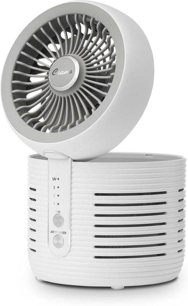 Crane 2-in-1 Air Purifier and Desk Fan Combo - Ideal for Office, Night Stand, Dorm, or Small Bedroom - HEPA Filter - Image 1